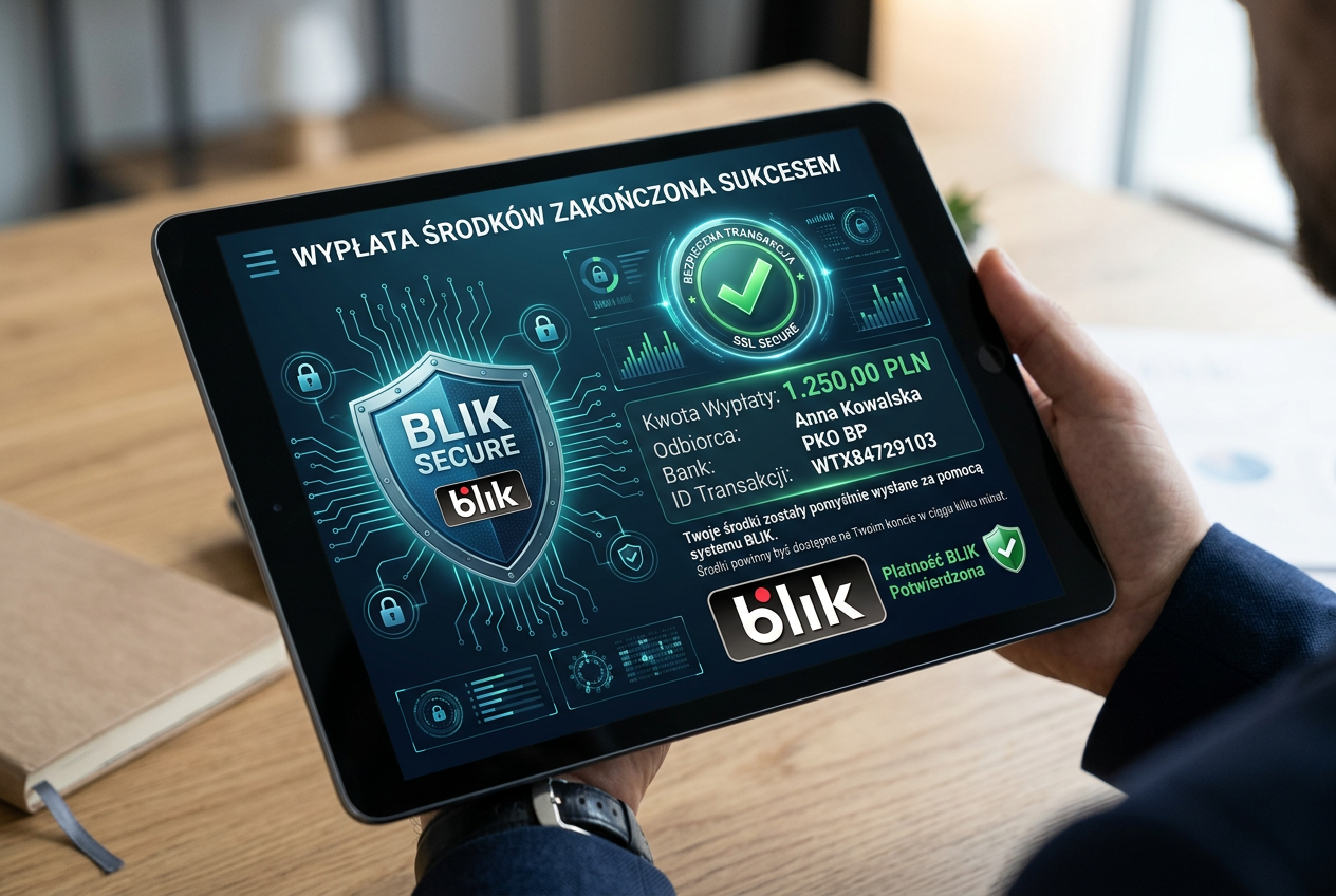 Pracownik działu finansowego kasyna weryfikujący transakcję BLIK i kryptowaluty