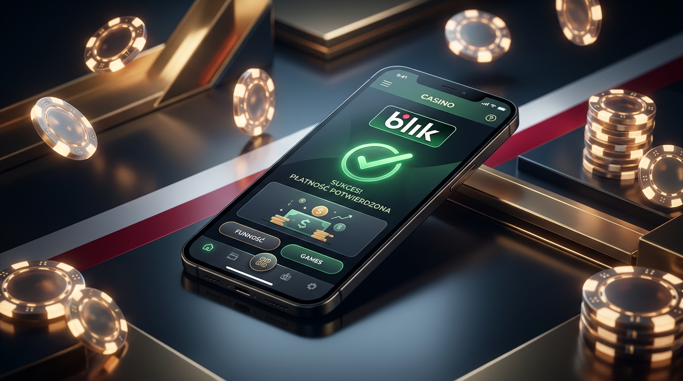 Smartfon z aplikacją kasyna online i logo płatności BLIK