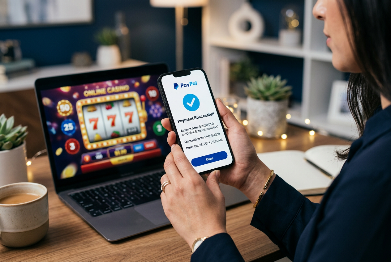 Osoba korzystająca z płatności PayPal w kasynie na smartfonie
